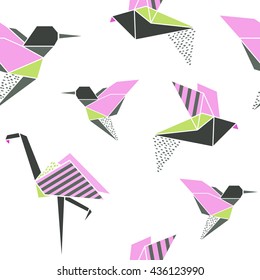 Origami birds seamless pattern. Japanese background. Geometrical style. Vector illustration.