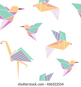 Origami birds seamless pattern. Japanese background. Geometrical style. Vector illustration.