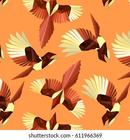 Origami birds. Seamless pattern. Low polly vector illustration