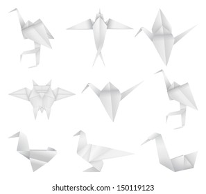 Origami birds set isolated on white
