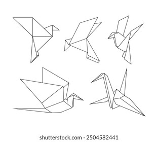 Origami birds set vector in outline design. 