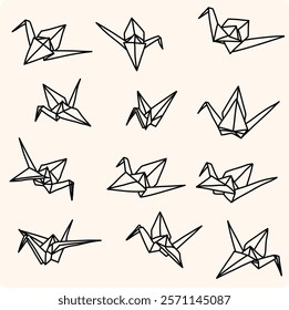 Origami birds shapes vector set with backgroubd cream