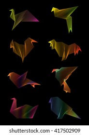 Origami Birds Silhouettes Set Colorful icons
