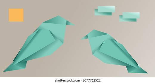 Origami Birds in Teal Color