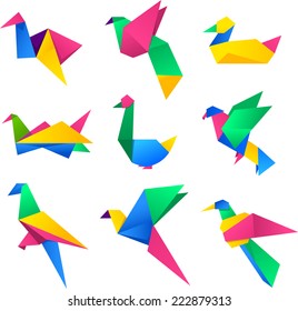 Origami Birds vector illustration cartoon set.