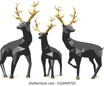 Origami black deer. Vector illustration.