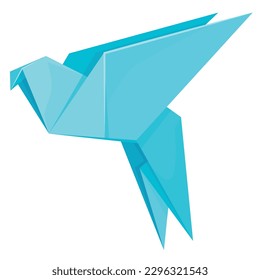 Origami blue bird paper art winged animal craft creative decoration isometric vector illustration. Flying animal natural gull seagull Asian oriental stylized polygonal dove geometrical abstract shape