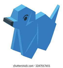 Origami blue dog icon isometric vector. Paper animal. Cute folded