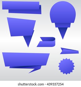 Origami of blue paper. Paper templates for sale banner. Set of origami shapes for your sale banners. vector illustration.