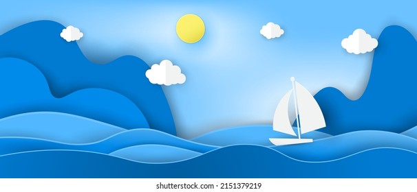 origami boat floating in the blue sea