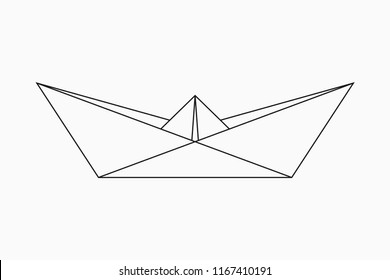 Origami boat. Geometric line shape for art of folded paper. Ship in origami style. Vector illustration.