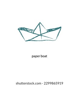 origami boat. hand drawn.vector illustration. logo, print on invitations, greetings, wallpaper, packaging, textiles. coloring book