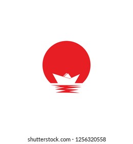 origami boat logo vector in japan style. moon logo. sunrise logo