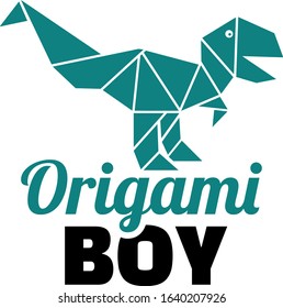 Origami boy blue T-Rex paper art icon