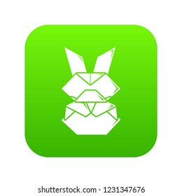 Origami bunny icon green vector isolated on white background