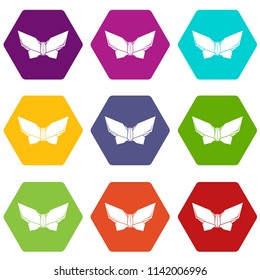 Origami butterfly icons 9 set coloful isolated on white for web