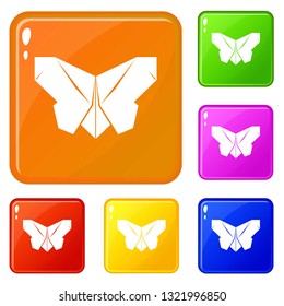 Origami butterfly icons set collection vector 6 color isolated on white background