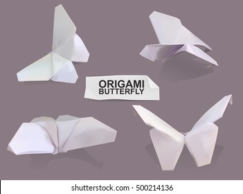 Origami Butterfly Vector Illustration | White Paper