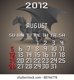 Origami Calendar 2012 with dragon- August.Vector EPS10