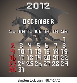 Origami Calendar 2012 with dragon- December.Vector EPS10