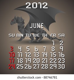 Origami Calendar 2012 with dragon- June.Vector EPS10