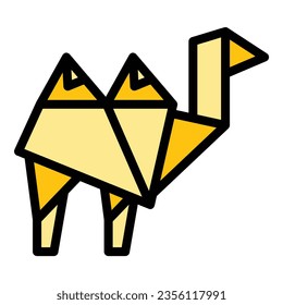 Origami camel icon outline vector. Geometric animal. Polygon art color flat