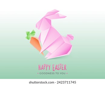 Origami Cartoon Rabbit Holding Carrot Illustration for Happy Easter, Goodness To You Greeting Card Design.