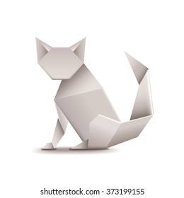 Origami cat isolated on white photo-realistic vector illustration