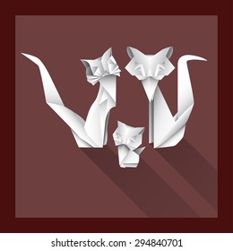 Origami cats made from paper - vector illustration