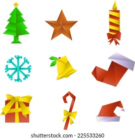 Origami christmas icons vector cartoon illustration