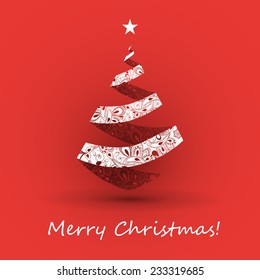 Origami Christmas Tree Card with Ornamental Pattern Design Template