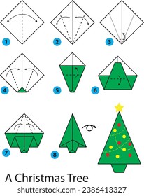 Origami Christmas Tree. Step by step Instruction. 