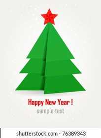 Origami Christmas tree. Vector postcard.