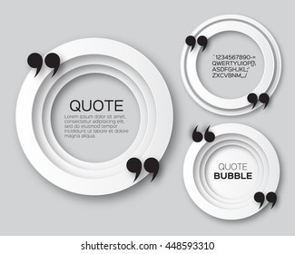 Origami Circle Quote bubble. Banner. Applique Empty Citation text box template. Paper cut Quote blank. Vector design illustration. 