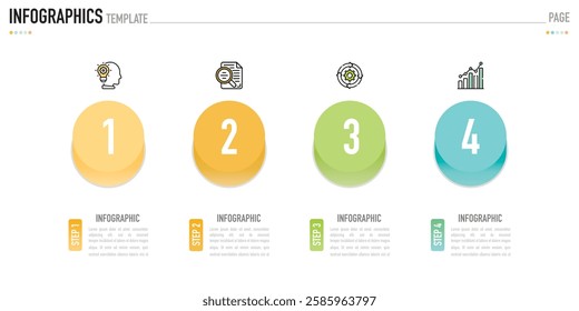 Origami circular infographic template or element with 4 step, process, option, colorful circle, paper cut origami, icons, gradient color, column, funnel for sale slide, minimal modern simple style