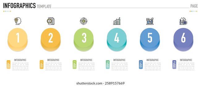 Origami circular infographic template or element with 6 step, process, option, colorful circle, paper cut origami, icons, gradient color, column, funnel for sale slide, minimal modern simple style