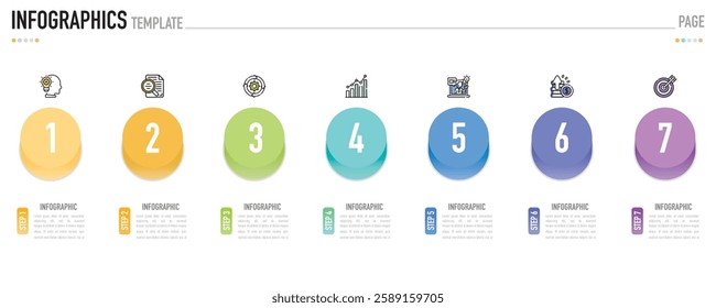 Origami circular infographic template or element with 7 step, process, option, colorful circle, paper cut origami, icons, gradient color, column, funnel for sale slide, minimal modern simple style