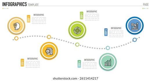 Origami circular infographic template or element with 5 step, process, option, colorful circle, paper cut origami, icons, gradient color, column, funnel for sale slide, minimal modern simple style
