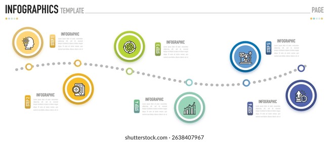 Origami circular infographic template or element with 6 step, process, option, colorful circle, paper cut origami, icons, gradient color, column, funnel for sale slide, minimal modern simple style