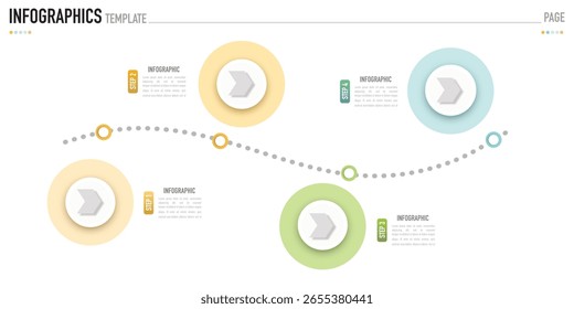 Origami circular infographic template or element with 4 step, process, option, colorful circle, paper cut origami, icons, gradient color, column, funnel for sale slide, minimal modern simple style