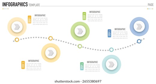 Origami circular infographic template or element with 5 step, process, option, colorful circle, paper cut origami, icons, gradient color, column, funnel for sale slide, minimal modern simple style