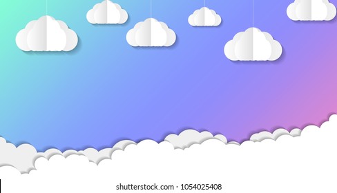 Origami clouds in paper style on sky. Banner. Vector illustration