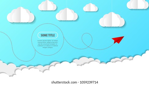 Origami clouds in paper style on sky. Banner. Vector illustration