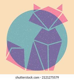 Origami. Colorful cute screen printing effect. Riso print effect. Vector illustration. Graphic element  for fabric, textile, clothing, wrapping paper, wallpaper, poster.