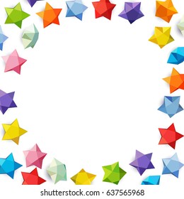 Origami colorful stars made of paper on a white  background. geometric logo emblem for designers. low-polly illustration