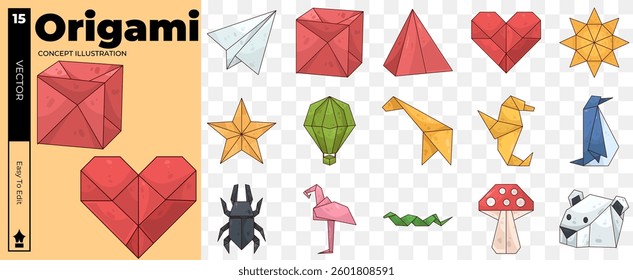 origami concept illustrations. Set of origami vector illustrations