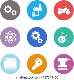 Origami corner style icon set - gears, factory server, atv, atom, generator, car processor, angle grinding machine, grinder