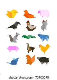 Origami Country Farm Animals Icon Set