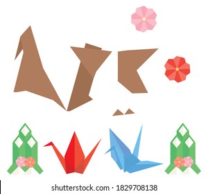 Origami cows and New Year's items.