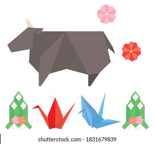 Origami cows and New Year's items.